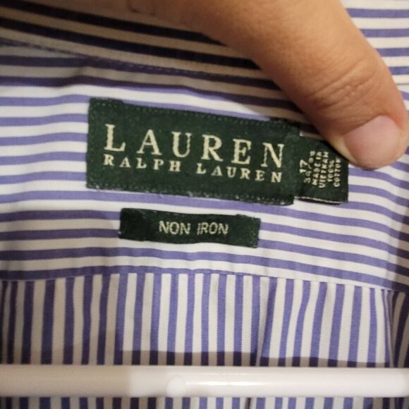 Lauren Ralph Lauren Mens Non-Iron Striped Dress Shirt Blue/White 17 - Picture 6 of 6